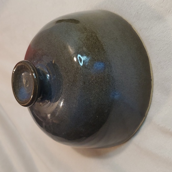 Hand made Pottery butter dish cheese dish blue green coloring - Picture 5 of 6